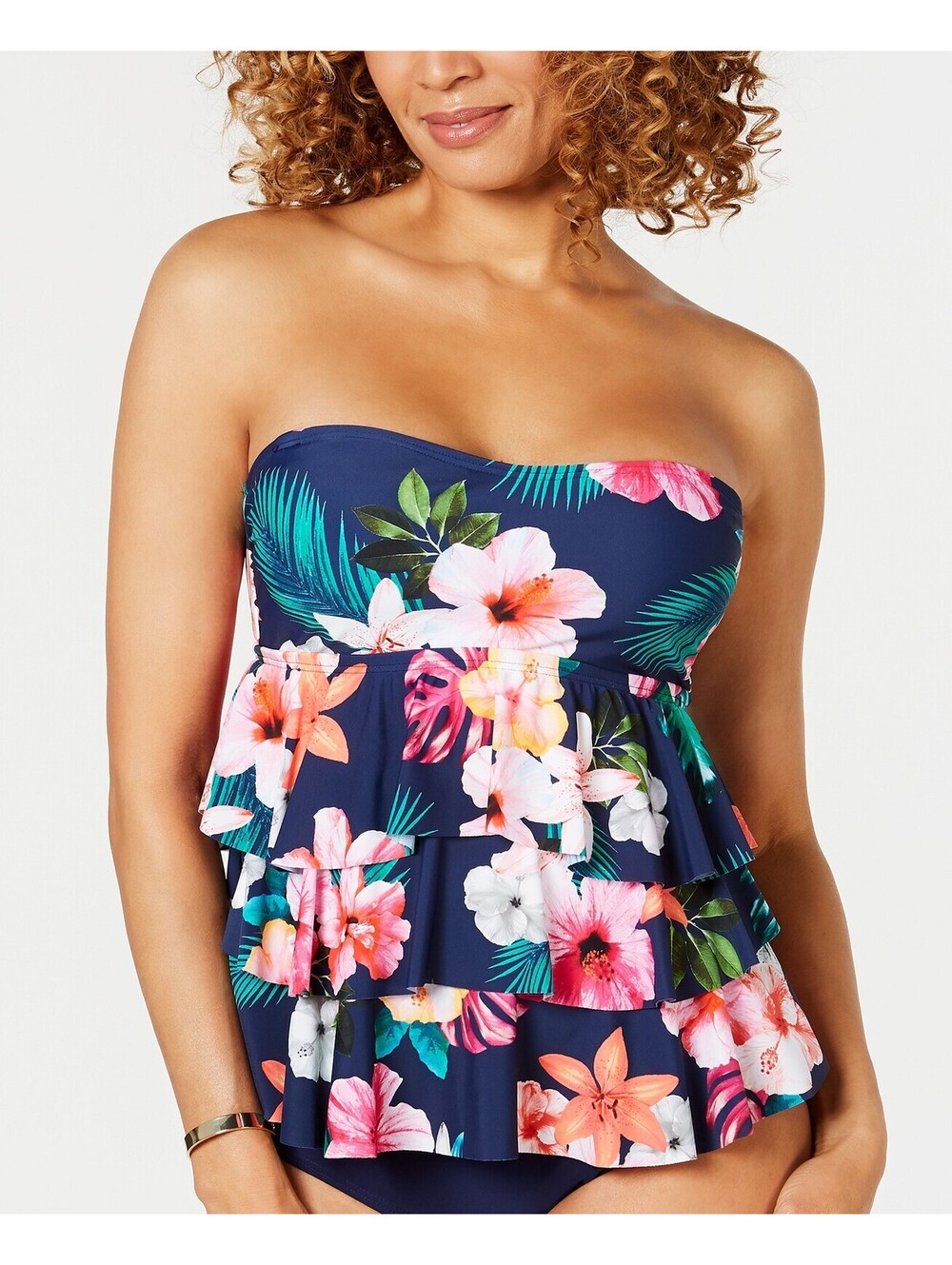 Island Escape Womens Ohana Printed Tiered Bandini Tankini Top Size 6
